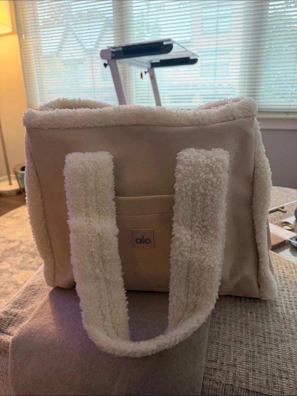 ALO Yoga Cream Sherpa-Trim Tote Bag